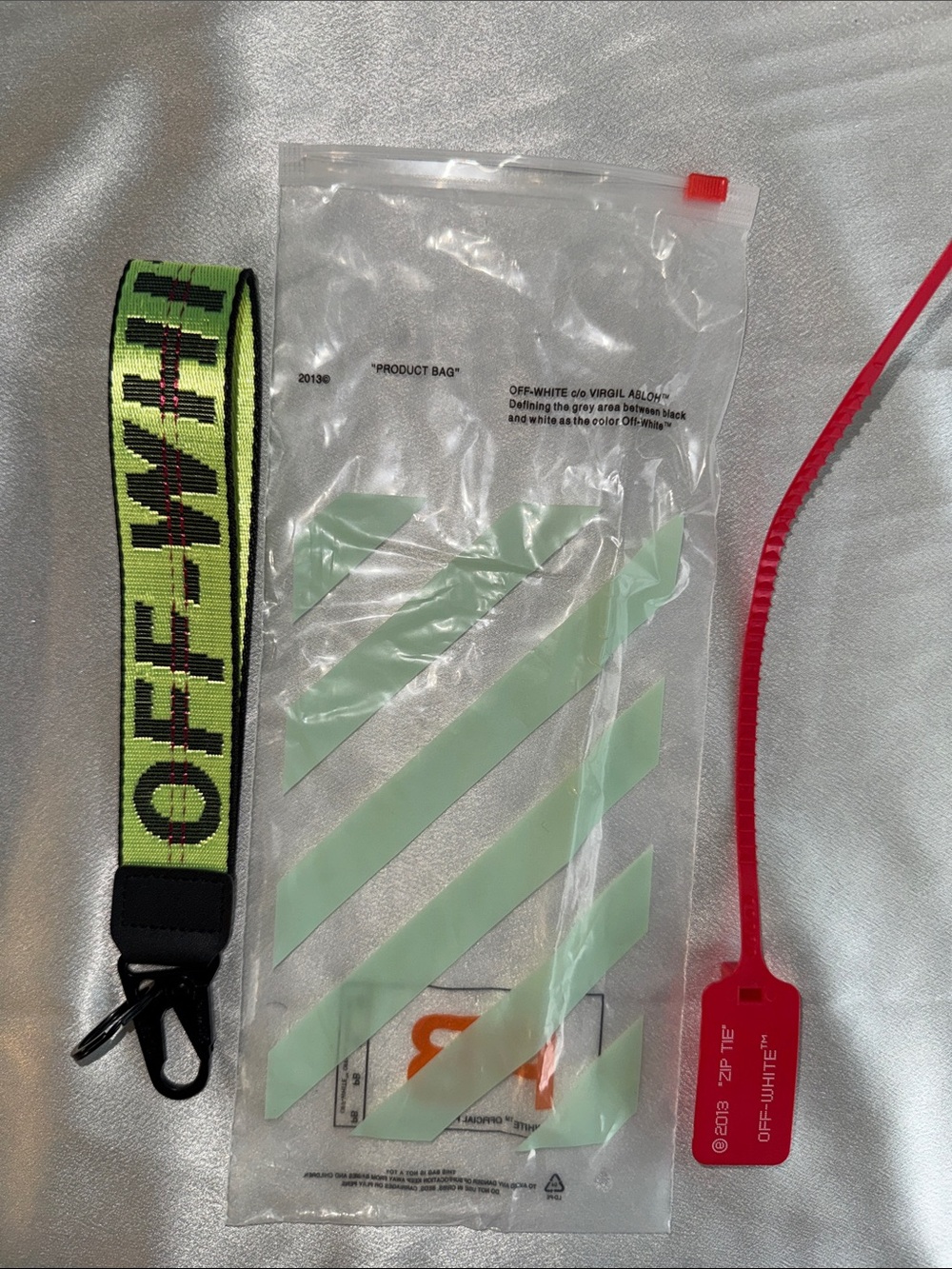 Off-White Neon Yellow and Black Industrial Key Strap with Red Zip Tie